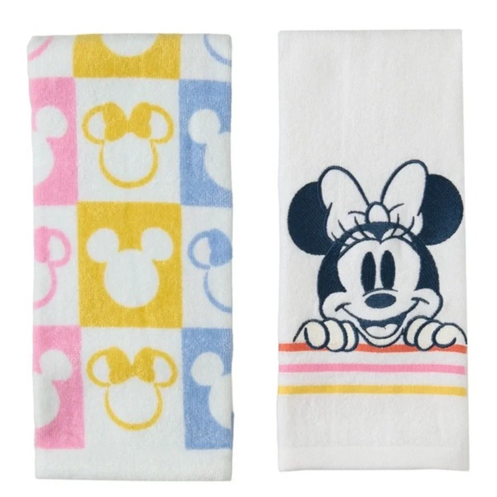 Disney Hand Towels 15x25 White Mickey Minnie Mouse 2 Pack Cotton Embroidered‎